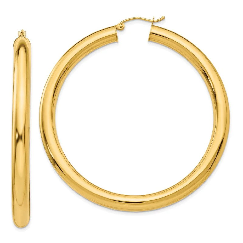 Persian tile earrings-5mm, 14k Yellow Gold Classic Round Hoop Earrings, 55mm (2 1/8 Inch)