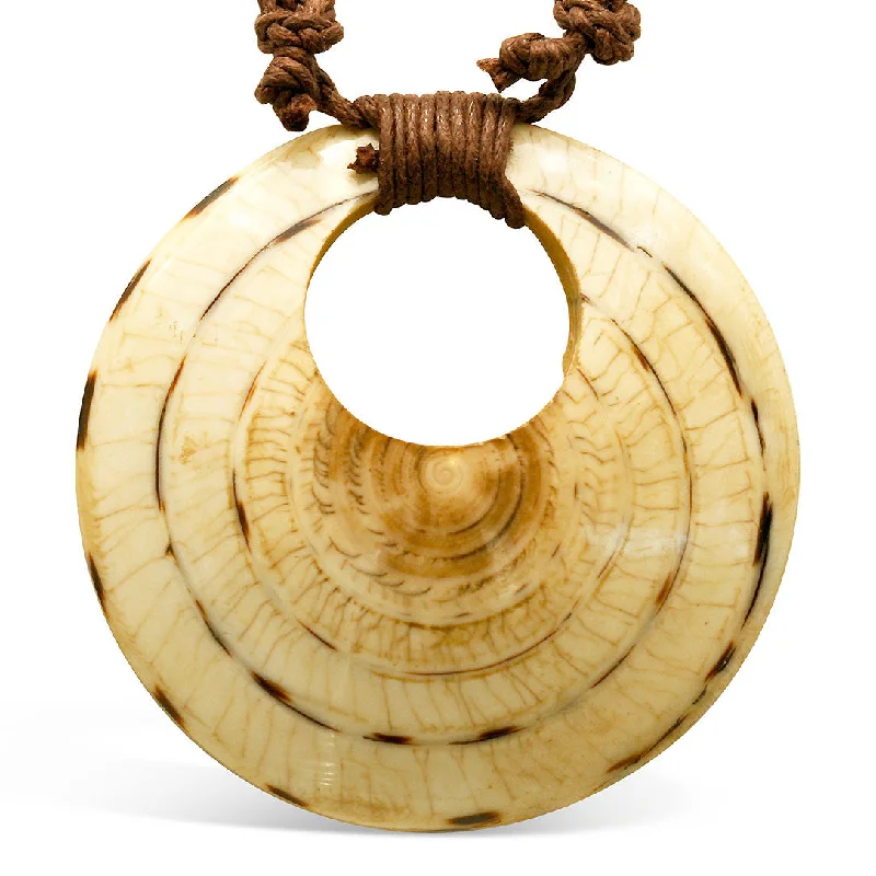 Polished wood necklaces-Labyrinth Shell Medallion