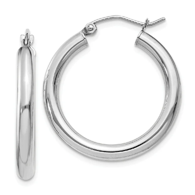 Vivid bead earrings-3mm, 14k White Gold Classic Round Hoop Earrings, 25mm (1 Inch)