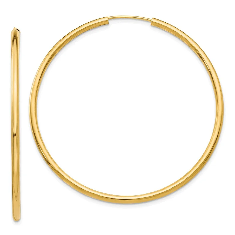 Clean bar earrings-2mm x 49mm 14k Yellow Gold Polished Round Endless Hoop Earrings