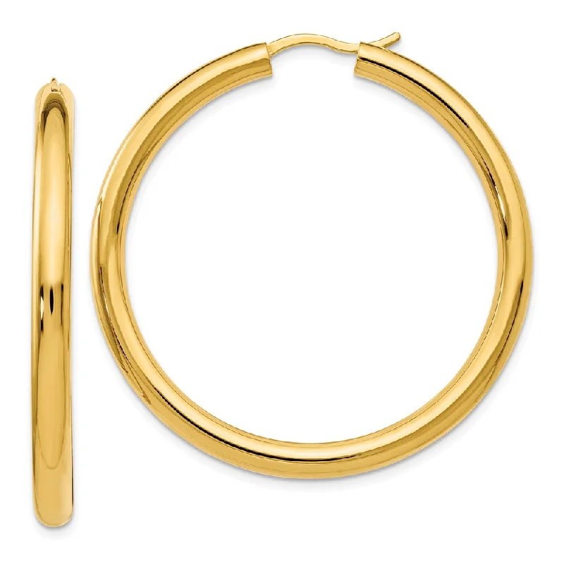 Infinity knot earrings-3.5mm Round Tube Hoop Earrings in Yellow Gold Tone Silver, 42mm