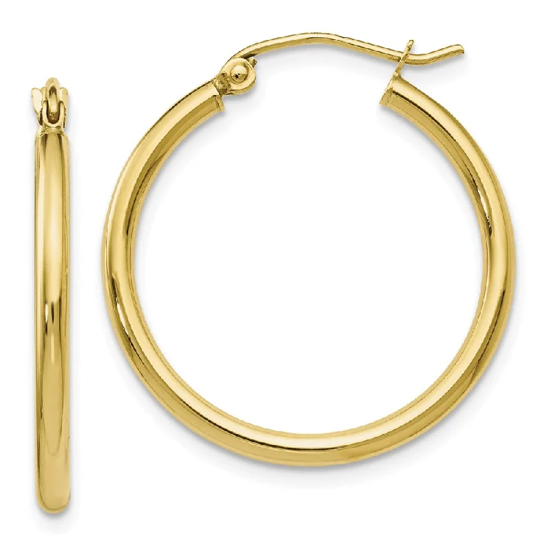 Gem cluster earrings-2mm Round Hoop Earrings in 10k Yellow Gold, 24mm (15/16 Inch)