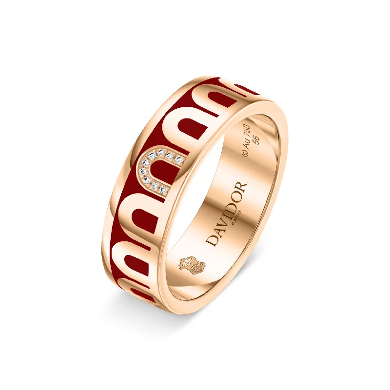 Clear bead rings-L’Arc de DAVIDOR Ring MM, 18k Rose Gold with DAVIDOR Bordeaux Lacquered Ceramic and Porta Simple Diamonds