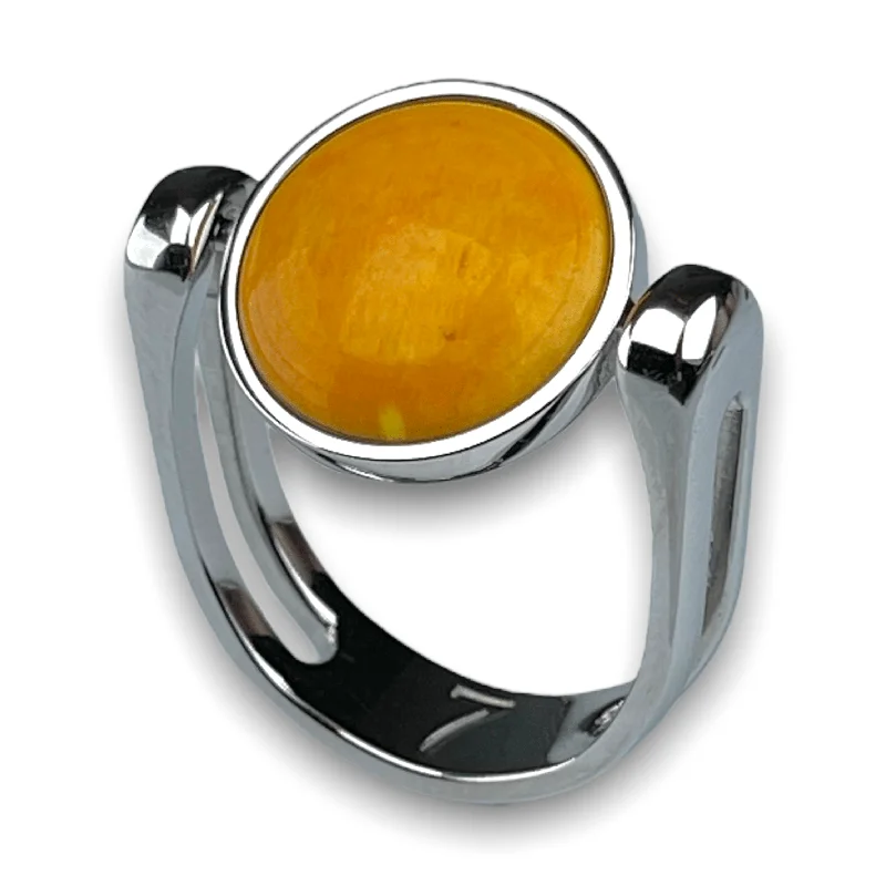 Round gem rings-Yellow Mookaite Crystal Fidget Ring