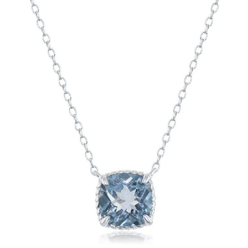 Tourmaline necklaces-SS 9mm Square Blue Topaz Pendant