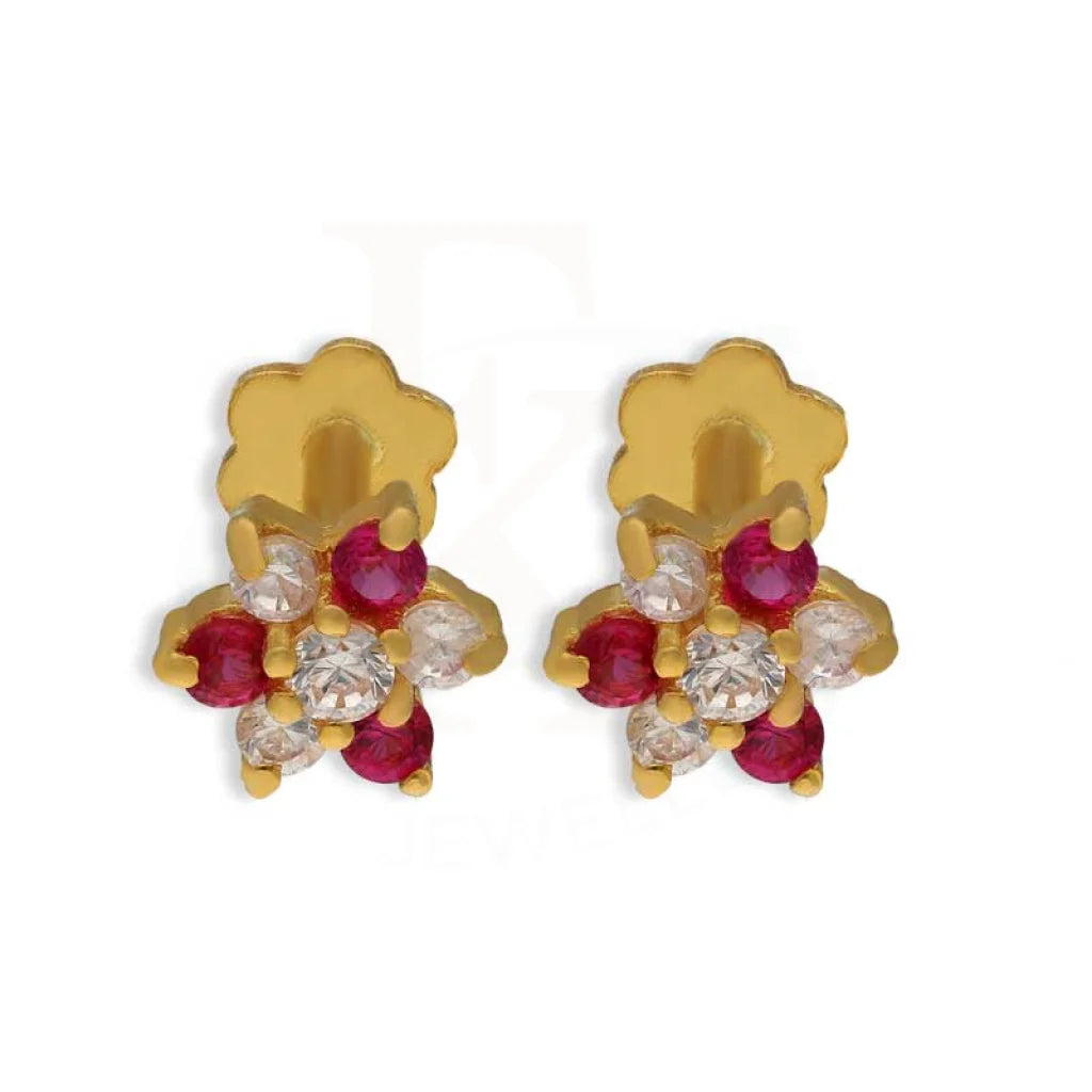 Round coin earrings-Gold Flower Second Stud Earrings 18KT - FKJERN18K3091