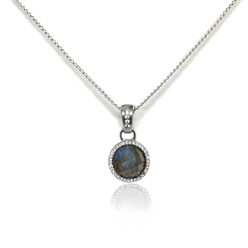 Burnished bronze necklaces-VINTAGE SILVER LABRADORITE & PAVÉ FRAME NECKLACE