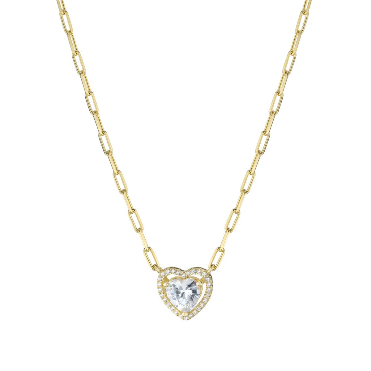 Clear bead necklaces-YGP Sterling CZ Heart Necklace with Paperclip Chain