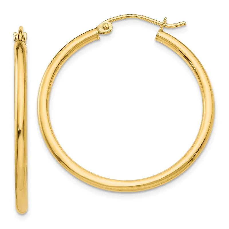 Wicker style earrings-2mm, 14k Yellow Gold Classic Round Hoop Earrings, 30mm (1 1/8 Inch)