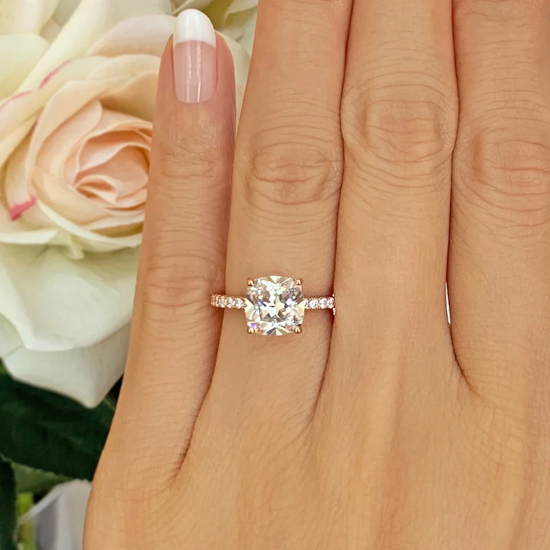 Single dot rings-2.25 ctw Cushion Cut Accented Solitaire Ring - Rose GP, 30% Final Sale