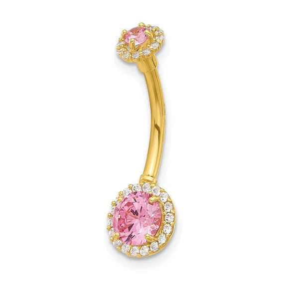 Offbeat rings-14K Gold 14 Gauge Polished Pink and White CZ Navel / Belly Ring