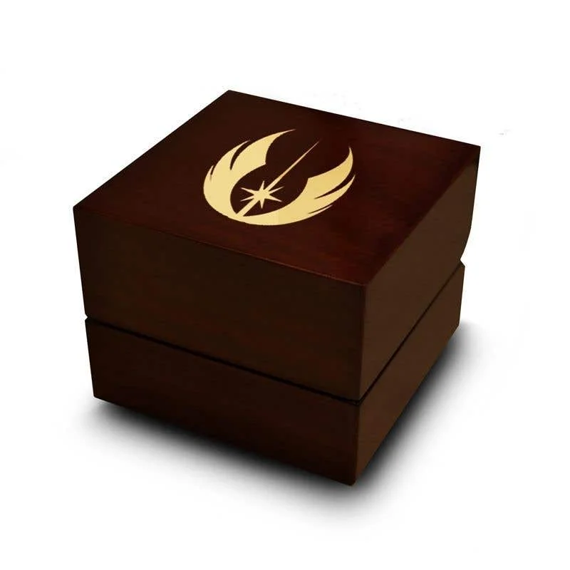 Wave theme rings-Star Wars Jedi Order Symbol Engraved Wood Ring Box Chocolate Dark Wood Personalized Wooden Wedding Ring Box