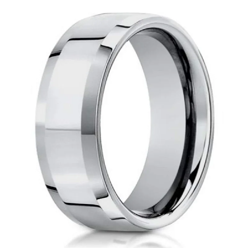 Coiled wire rings-6mm Designer Men's 14k White Gold Wedding Ring with Beveled Edges