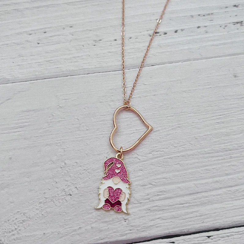 Regency style necklaces-Open Heart Gnome Necklace