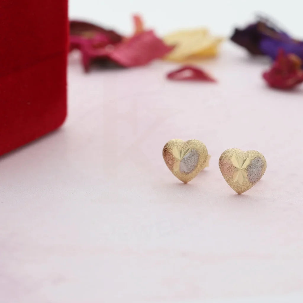 Shimmering stone earrings-Tri Tone Gold Heart Stud Earrings 18KT - FKJERN18K3093