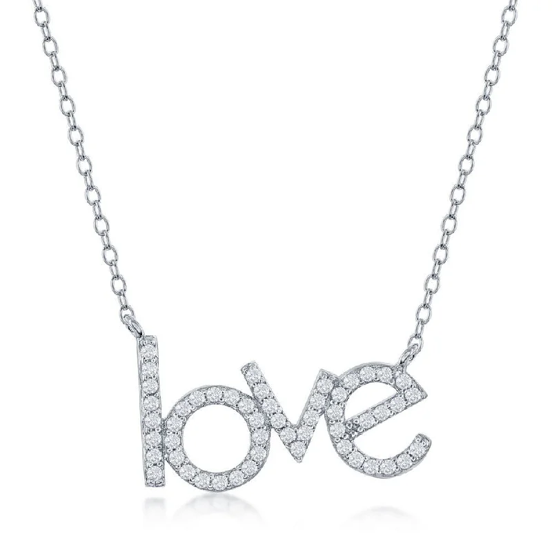 Star sign necklaces-SS 'LOVE' CZ Necklace