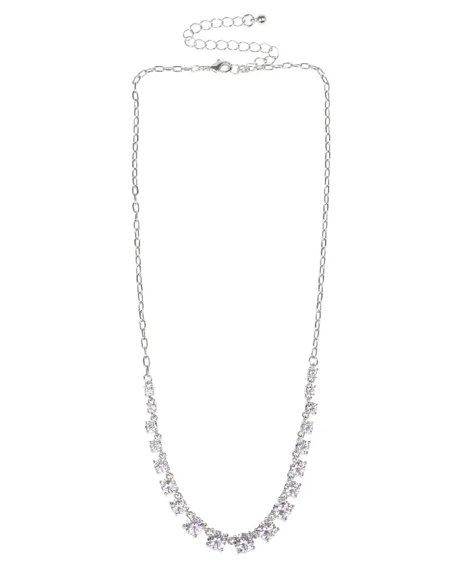 Linked chain necklaces-Round Graduated CZ and Chain Necklace