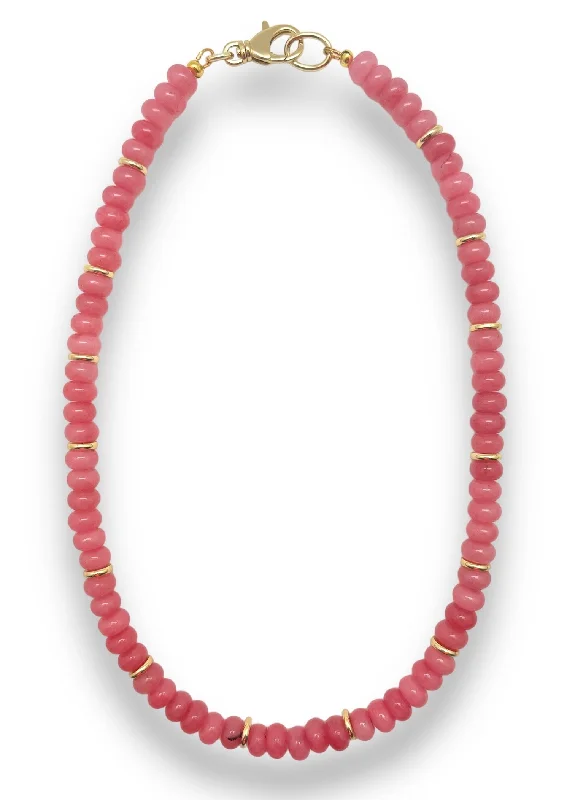 Burnished bronze necklaces-Pink Jade Beaded Necklace