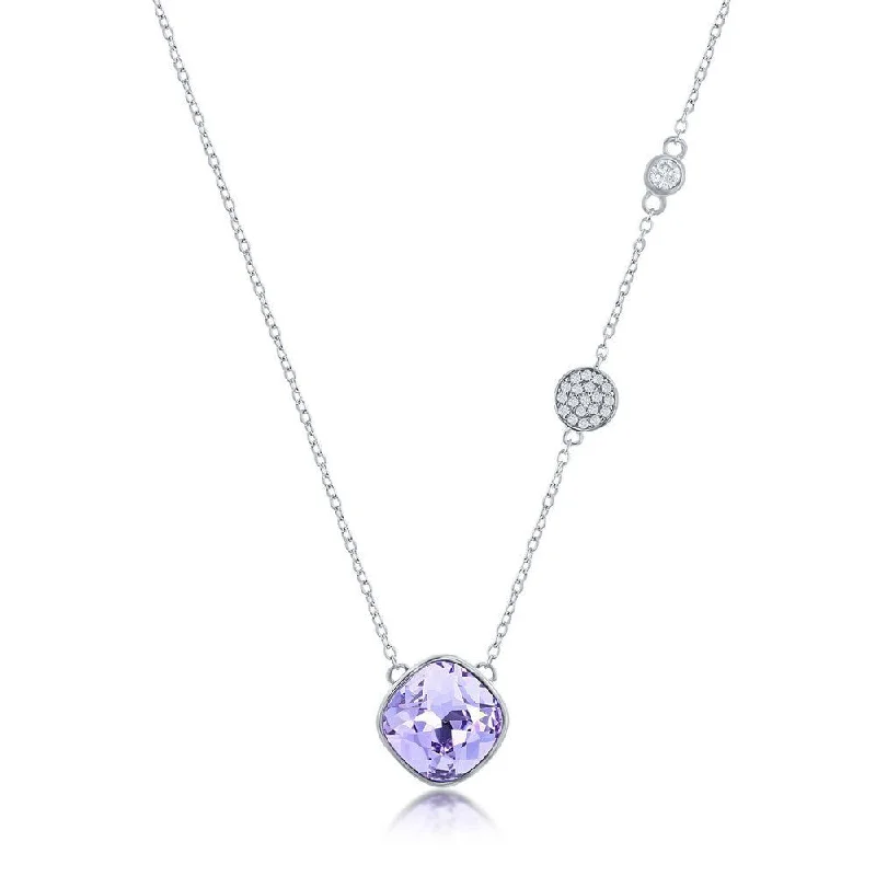 Solar charm necklaces-SS Round Lavender CZ Necklace