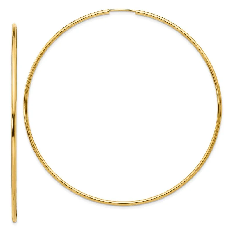 Polished clay earrings-1.5mm x 72mm 14k Yellow Gold Polished Endless Tube Hoop Earrings