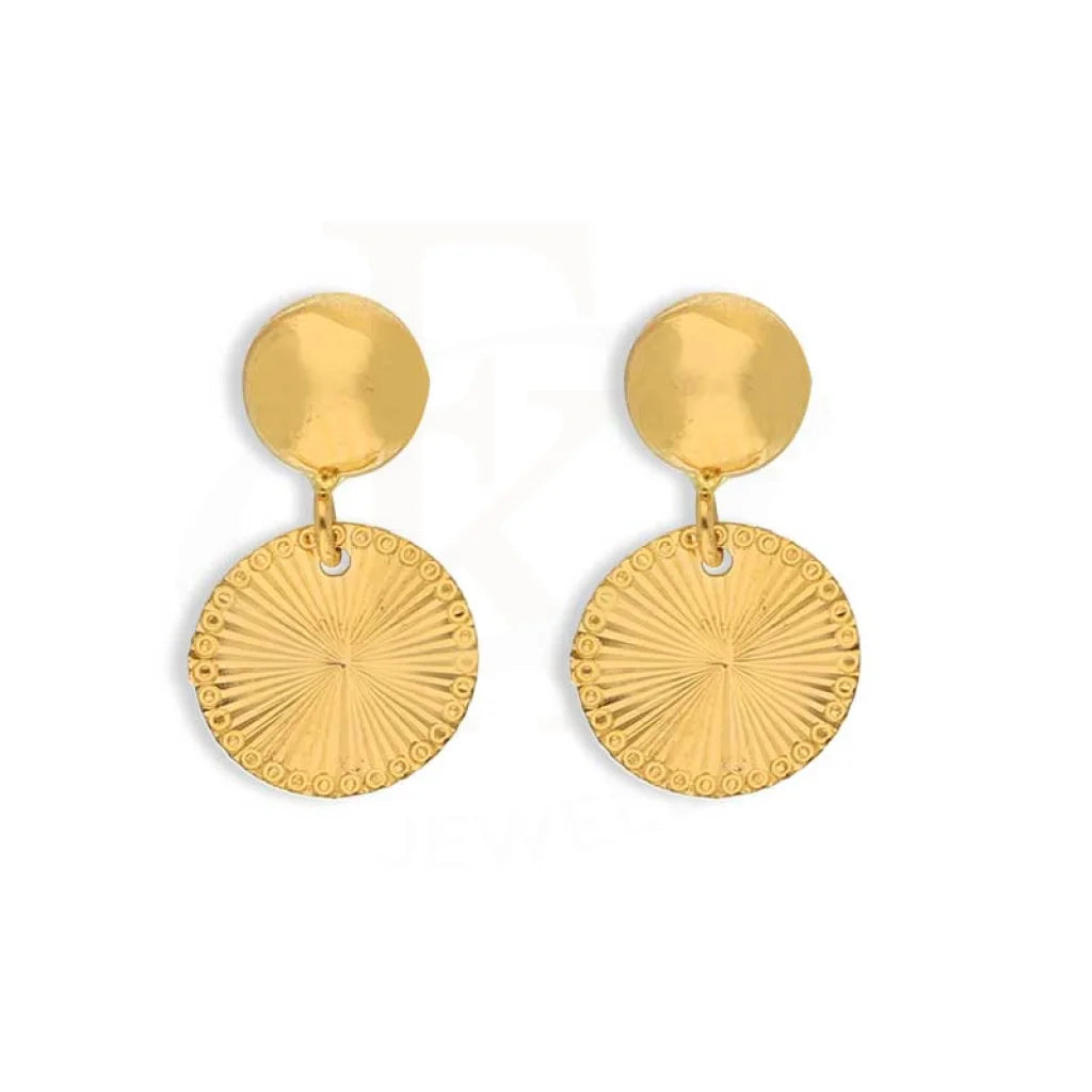 Vintage flair earrings-Gold Round Shaped Drop Earrings 21KT - FKJERN21K3080