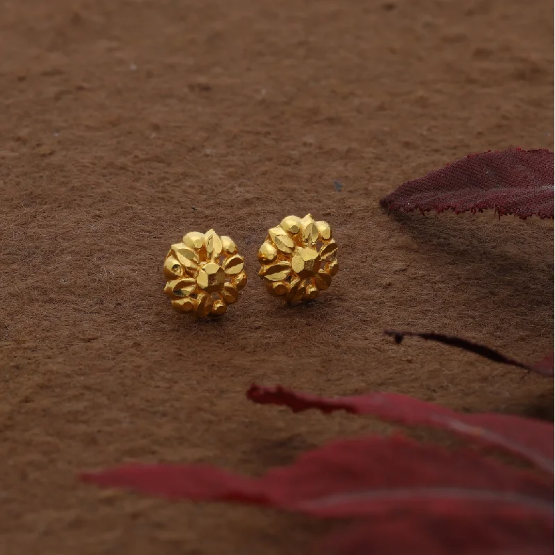 Tiger eye earrings-Gold Traditional Stud Flower Earrings 22KT - FKJERN22K9076