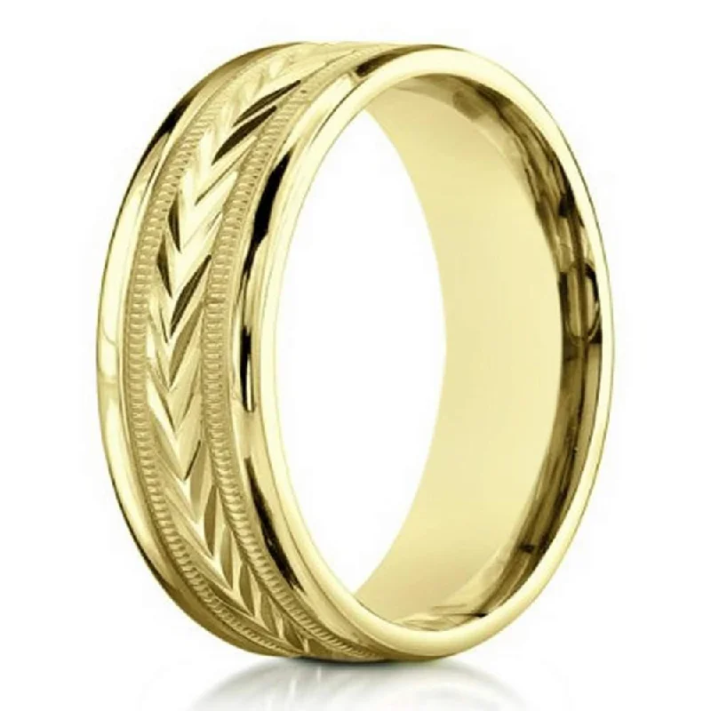 Wave style rings-Carved Arrow Design 18K Yellow Gold Designer Ring For Men | 6mm