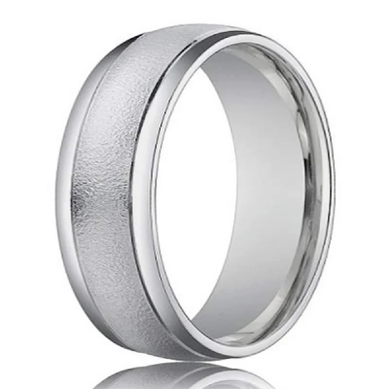 Hematite rings-Designer Men's Wedding Ring in 14K White Gold, Sand Blasted | 4mm