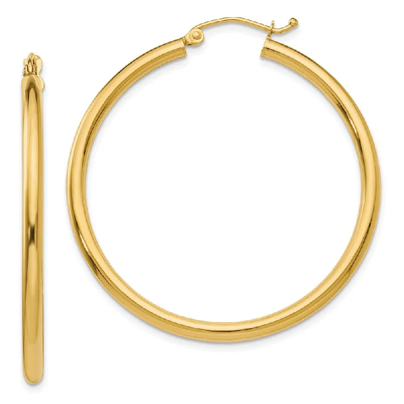 Wispy drop earrings-2.5mm, 14k Yellow Gold Classic Round Hoop Earrings, 40mm (1 1/2 Inch)