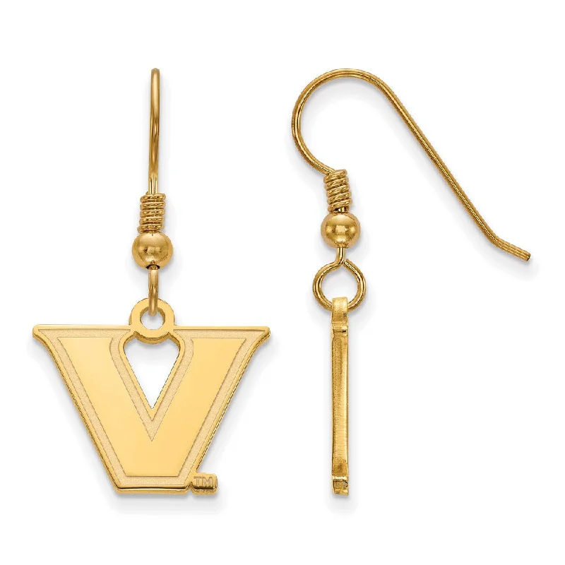 Angled drop earrings-14k Gold Plated Silver Vanderbilt University Dangle Earrings