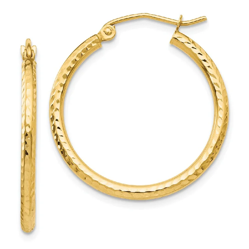 Dual-metal earrings-2mm, 14k Yellow Gold Diamond-cut Hoops, 25mm (1 Inch)