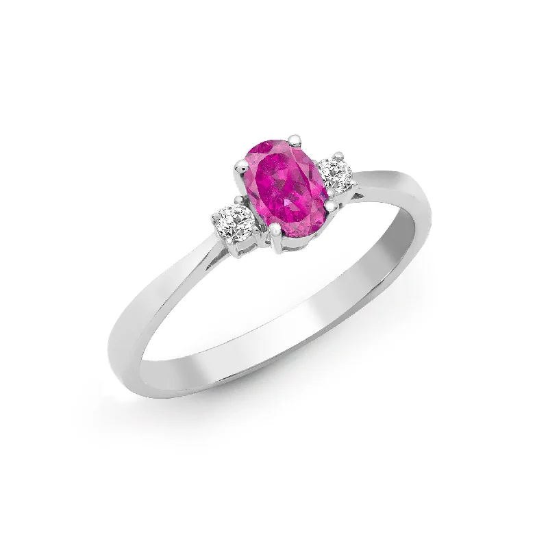 Citrine solitaire rings-18ct White Gold Diamond And Pink Sapphire And 3 Stone Ring