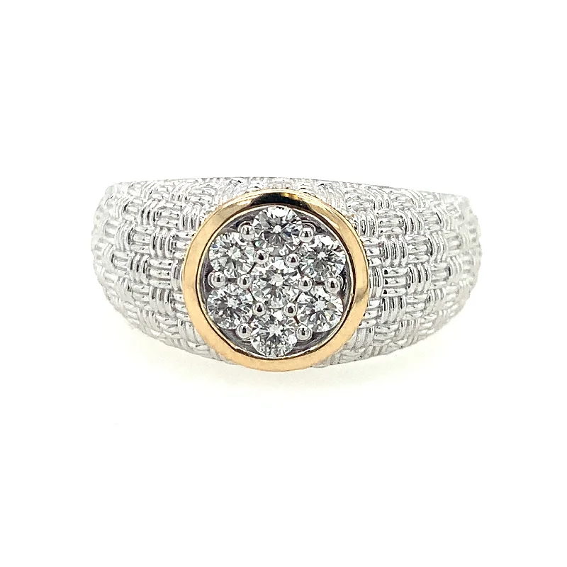 Soft shape rings-Two Tone 14 Karat Cluster Men's Ring