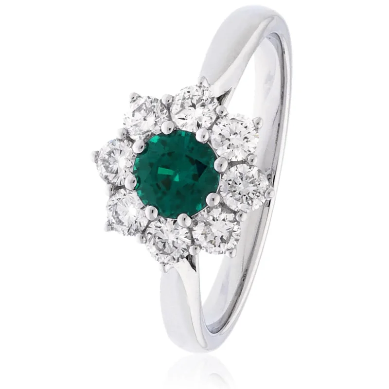 Fluid form rings-Round Emerald and Diamond Cluster Ring