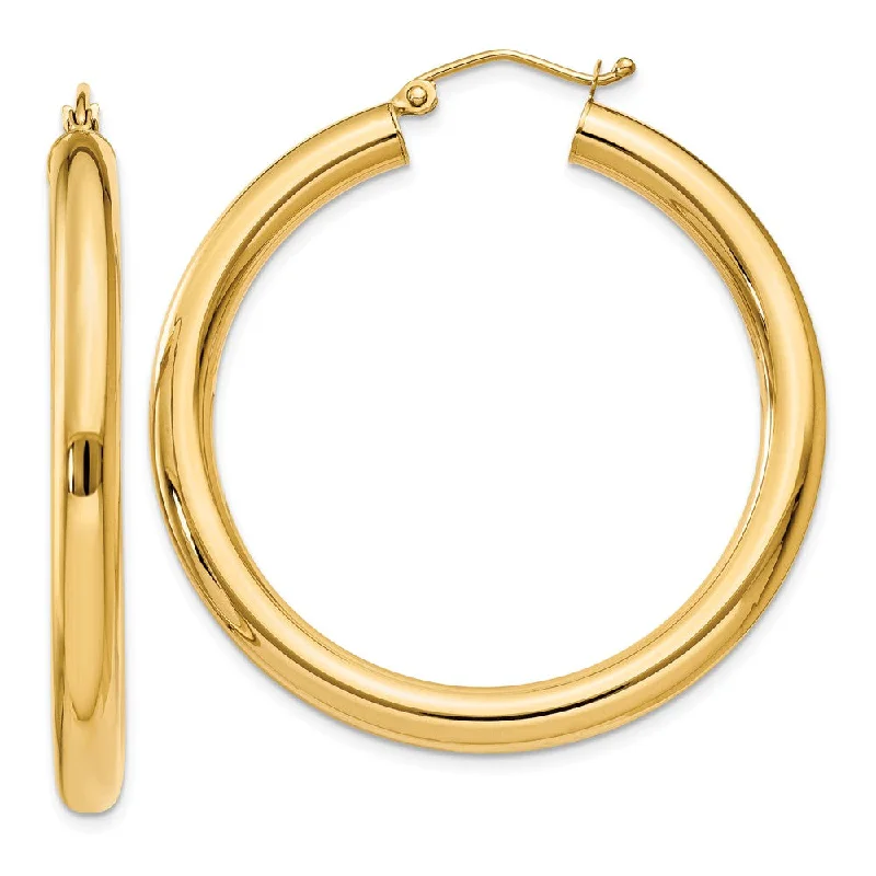 Tidal motif earrings-4mm, 14k Yellow Gold Classic Round Hoop Earrings, 40mm (1 1/2 Inch)