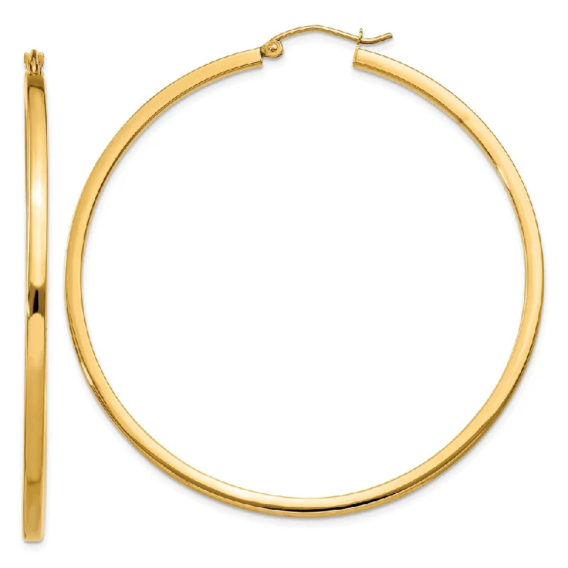 Soft shape earrings-2mm, 14k Yellow Gold Square Tube Round Hoop Earrings, 55mm (2 1/8 In)