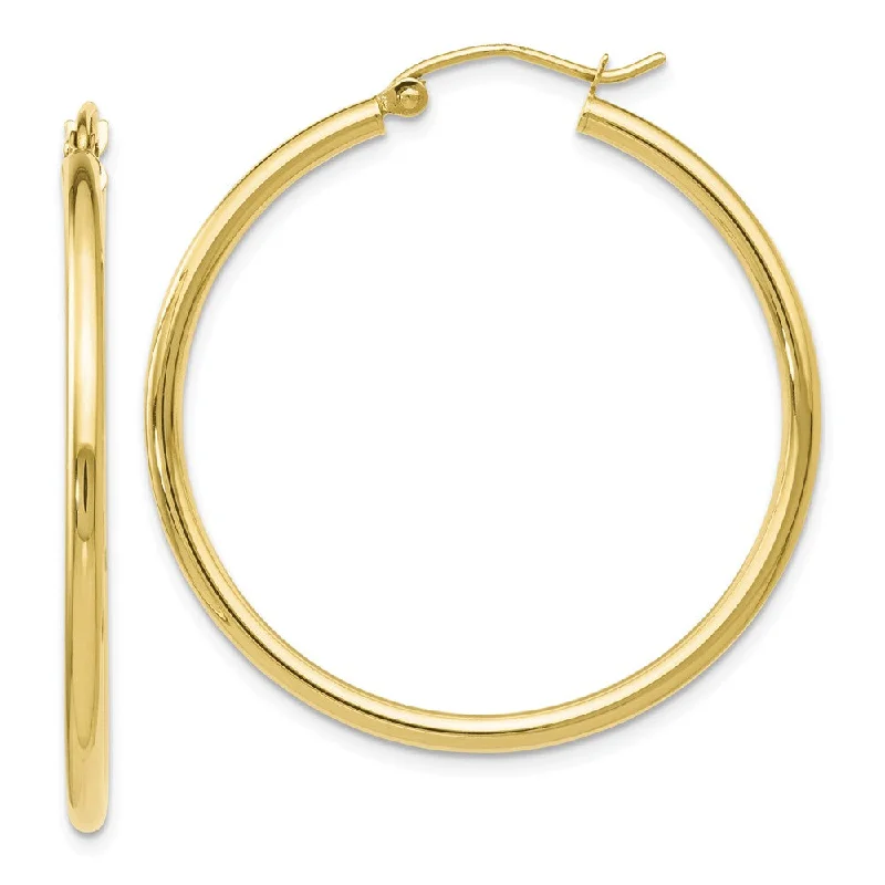 Smooth wood earrings-2mm Round Hoop Earrings in 10k Yellow Gold, 35mm (1 3/8 Inch)