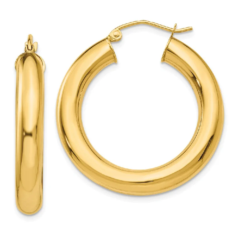 Grand statement earrings-5mm, 14k Yellow Gold Classic Round Hoop Earrings, 30mm (1 1/8 Inch)