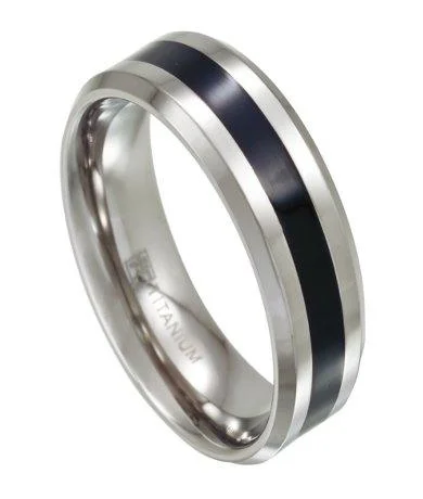 Broad gem rings-Mens Titanium Wedding Ring with Black Resin Inlay | 8mm