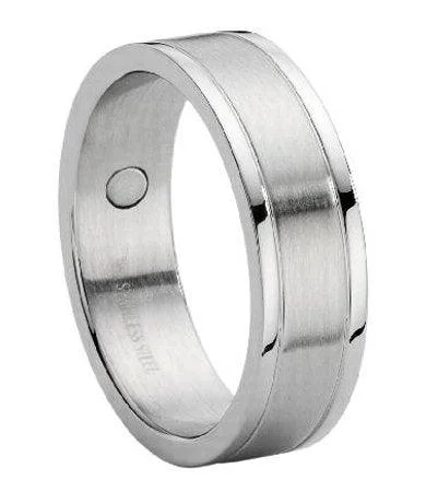 Angled shank rings-Men's Stainless Steel Wedding Ring with Therapy Magnets | 8mm