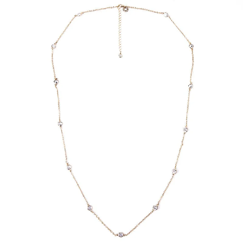 Off-center necklaces-36" Yellow Gold Station Necklace