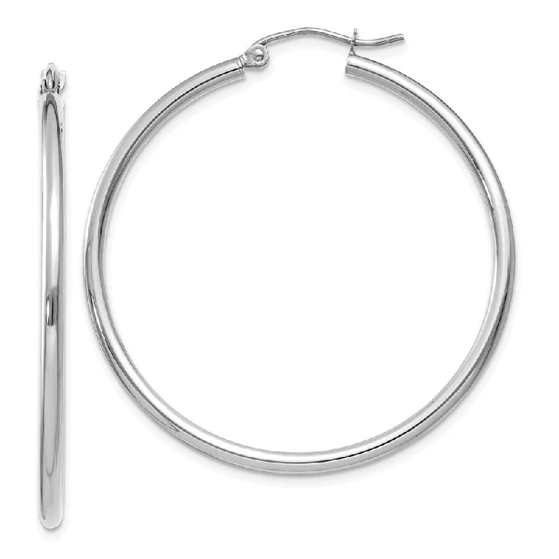 Gem-wrapped earrings-2mm, 14k White Gold Classic Round Hoop Earrings, 40mm (1 1/2 Inch)