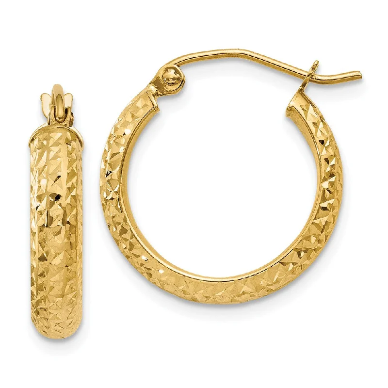 Solar phase earrings-3.5mm, 14k Yellow Gold Diamond-cut Hoops, 17mm (5/8 Inch)