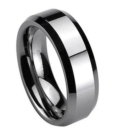 Coiled wire rings-Men's Cobalt Chrome Ring Flat Profile, Beveled Edges and Polished Finish | 7mm