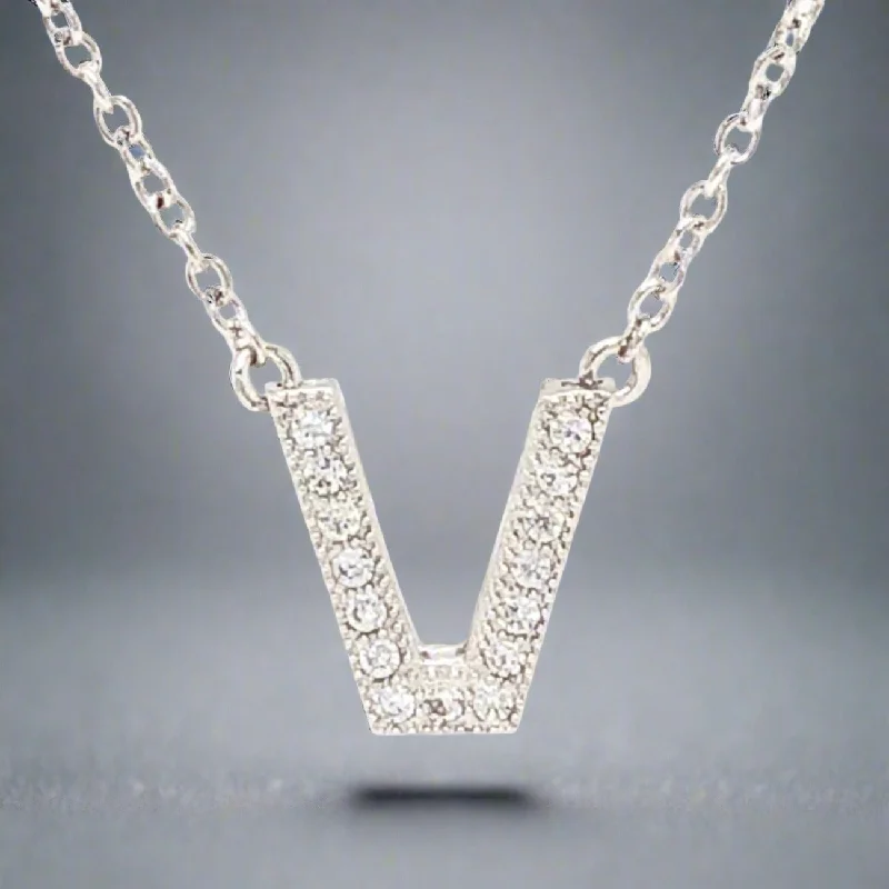 Polished wood necklaces-SS V Initial CZ Necklace