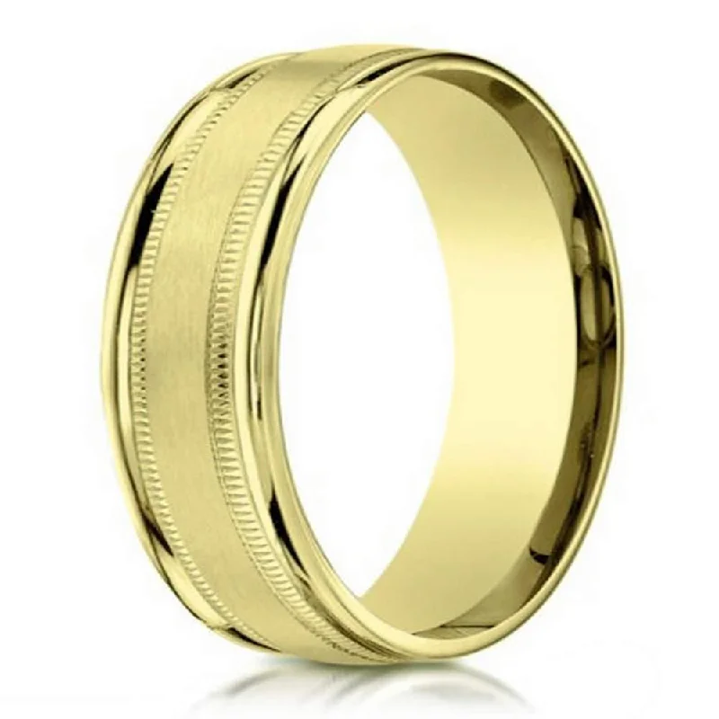 Vintage promise rings-Designer Men's 10K Yellow Gold Wedding Ring With Beading | 6mm