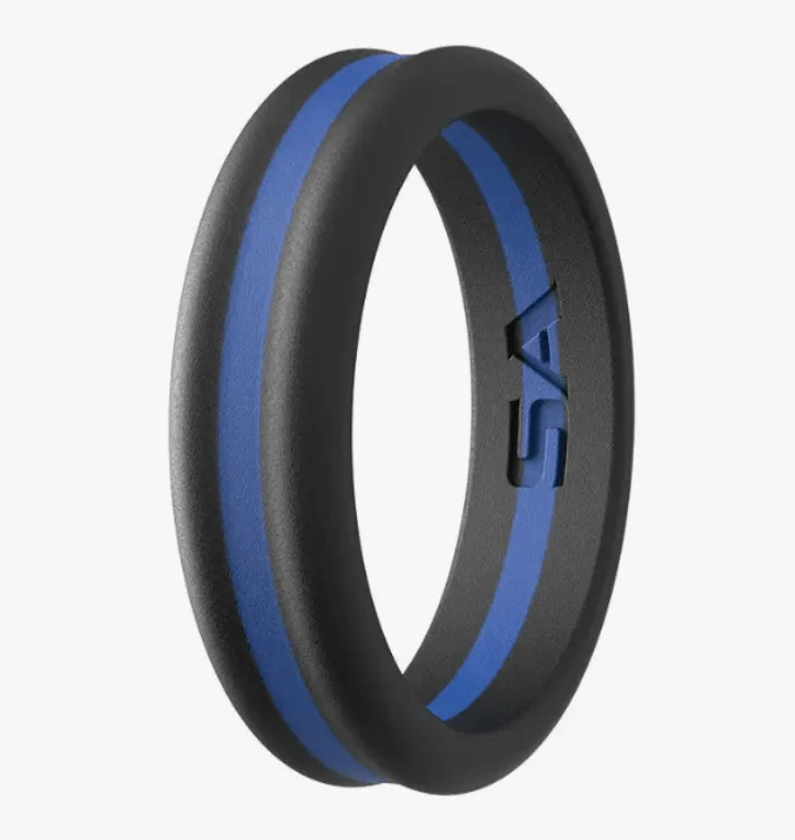 Round gem rings-Silicone Men's Ring in Black and Blue Tone with Rounded Edges