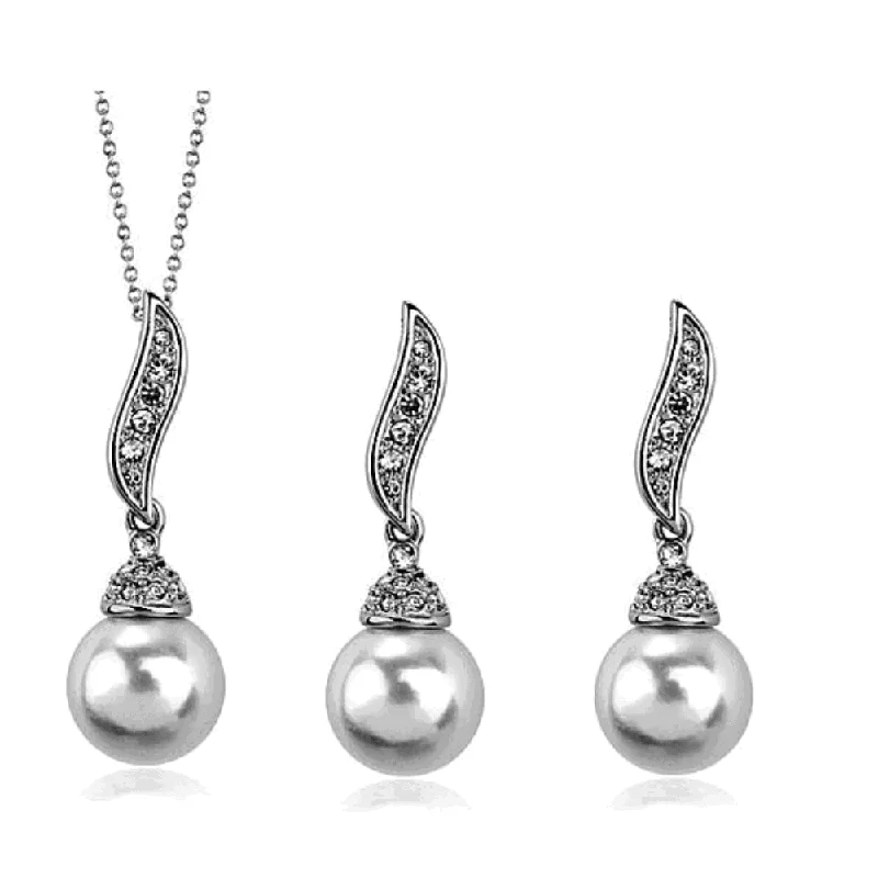 Clean-line necklaces-Pearl Drop Necklace and Earring Set-Pearl Necklace and Earring Set