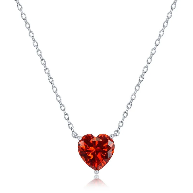 Dual-metal necklaces-SS 8MM Red CZ Heart Necklace