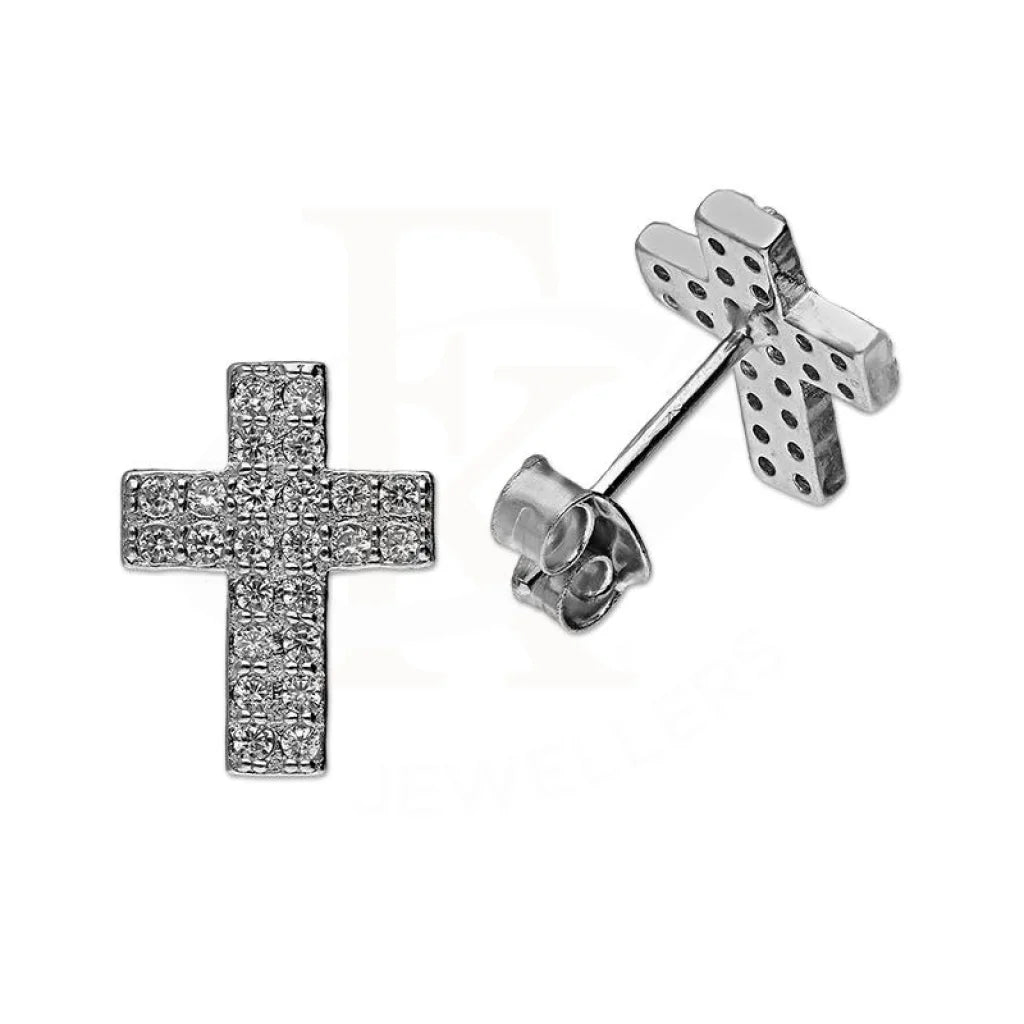 Tidal motif earrings-Sterling Silver 925 Cross Stud Earrings - FKJERNSL2943